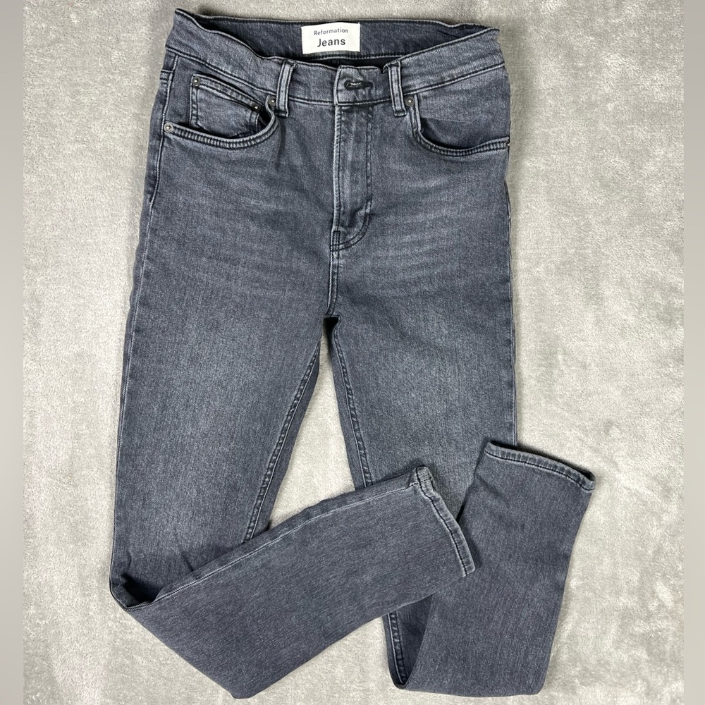 Reformation Jeans Womens 26 High Rise Skinny Leg Gray Wash Gibson Grunge Denim - Picture 3 of 9